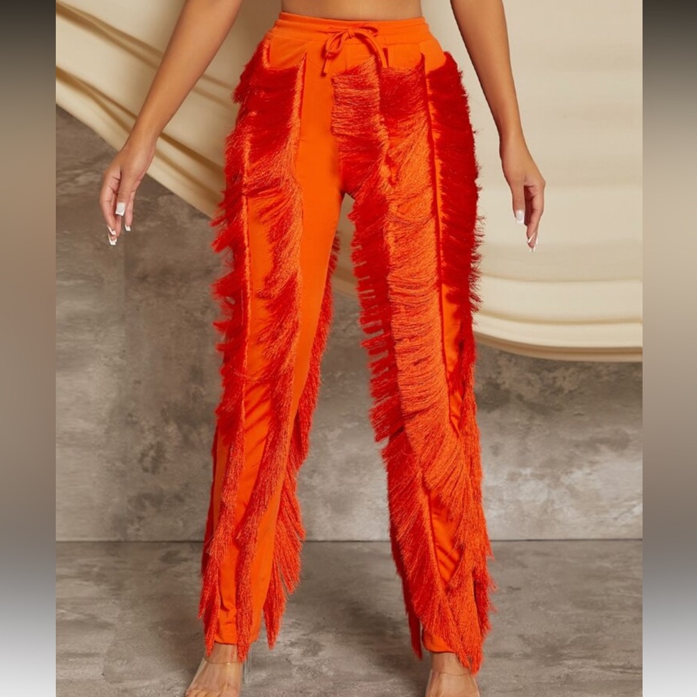 Fringe Detail Orange Pants